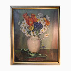 Horace Günter, Bouquet of Field Flowers in a Vase, 1900, Oil on Canvas, Framed