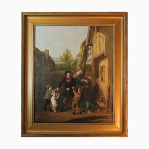 Biedermeier Artist, Whimsical Entertainers, 19th Century, Oil on Canvas, Framed