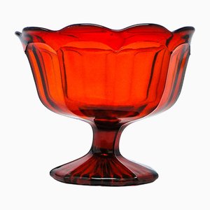 Art Deco Red Bowl on Stand from Huta Hortensja, Poland, 1950s