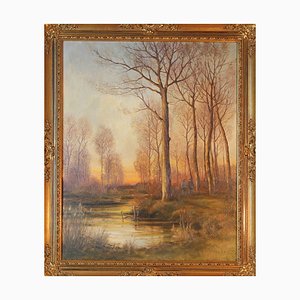 Gernot Rasenberger, Romantico paesaggio forestale, XX secolo, Olio su tela, Con cornice