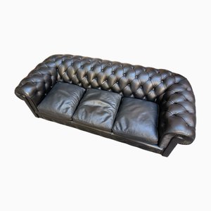 Drei-Sitzer Mod Chester Sofa aus schwarzem Leder von Renzo Frau für Frau, 1990er