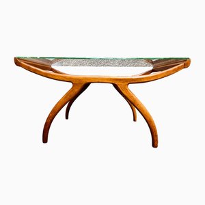 Tavolo in vetro sospeso in legno chiaro attribuito a Ico & Luisa Parisi, anni '50