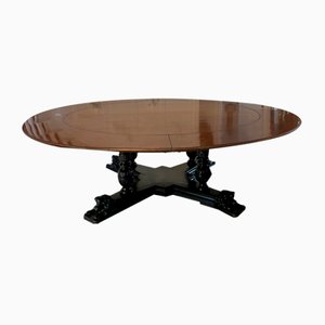 Mesa de comedor extensible circular antigua grande de caoba tallada, década de 1840