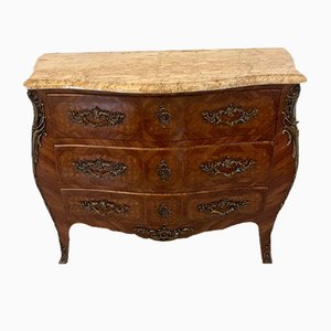 Antique French Victorian Parquetry Marble Top Commode, 1880s