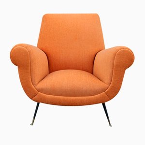 Butaca de terciopelo naranja de Gigi Radice para Minotti Italia, años 50