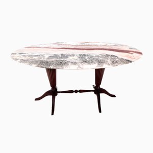 Vintage Beech Coffee Table with Oval Red Onyx Top attributed to Paolo Buffa, 1950s