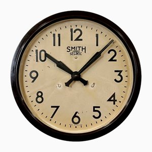 Reloj de pared industrial de baquelita marrón de Smith Sectric, años 50