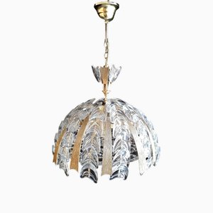 Vintage Ceiling Lamp with Gold-Colored Metal Elements and Cut Crystal Glass Trim, 1970s