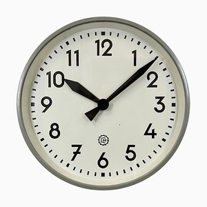 Large Grey Industrial Factory Wall Clock from Chronotechna, 1950s