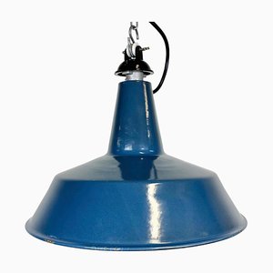 Lampe à Suspension Industrielle en Émail Bleu, Italie, 1960s