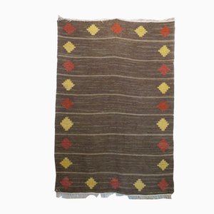 Alfombra Kilim escandinava Mid-Century tejida a mano en colores naturales, años 50