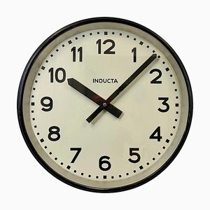 Grande Horloge Murale Industrielle Noire de Inducta, Suisse, 1960s