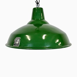 Industrielle grüne Emaille Fabriklampe von Benjamin, 1960er