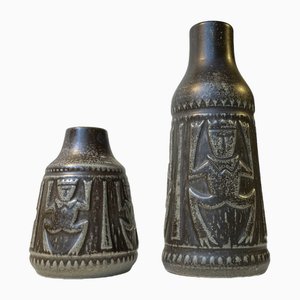 Danish Modern Ceramic Vases with Trolls by Johgus, 1970s, Set of 2