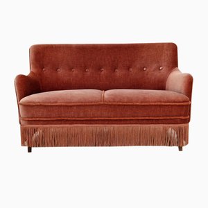 Danish Two-Seater Sofa in Velour and Beech, 1960s