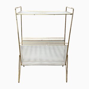 Mid-Century Perforated Metal Magazine Holder and Side Table, 1960s