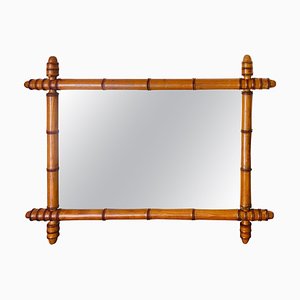 Medium Faux Bamboo Mirror in Brown Color, France, 1940s
