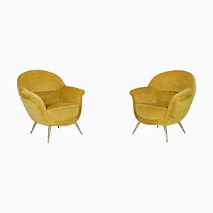 Armchairs in Velvet and Brass by Federico Munari, Italy, 1950s, Set of 2