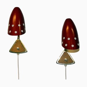Vintage Red Metal Cone Wall Sconces by Öba, Sweden, 1950s, Set of 2