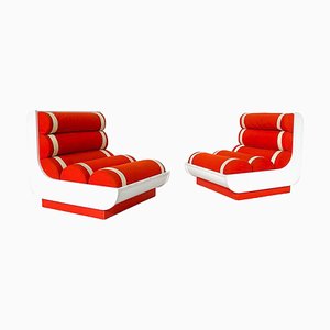 Mid-Century Modern Italian Red Lounge Chairs, 1960s, Set of 2