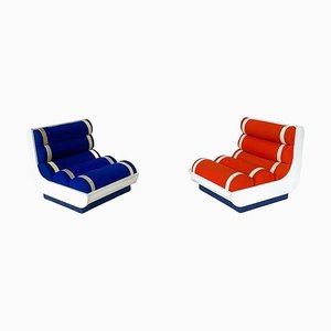 Mid-Century Modern Italian Red and Blue Lounge Chairs, 1960s, Set of 2