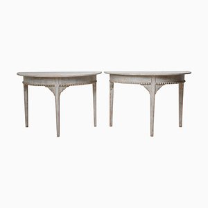 Antique Swedish Gustavian Style Demi Lune Tables, Set of 2