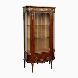 Antique French Showcase in Precious Exotic Woods with Marble Top, 19th Century