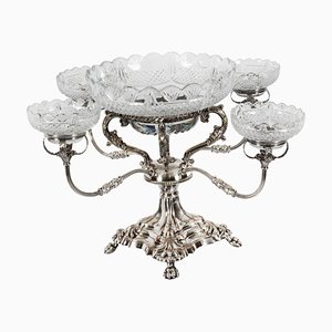 19th Century English Silver Plate Cut Glass Epergne Candleholder Centrepiece