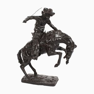 Figurine Cowboy du Far West Vintage en Bronze d'après Remington, 1980s