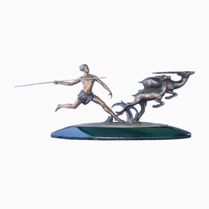 Art Deco French Bronze Hunter Statue Gazelle Figurine by Alex Kelety