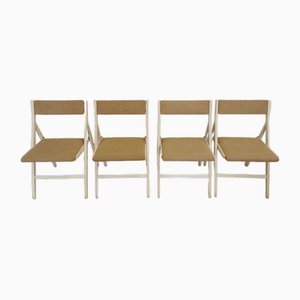 Vintage Wooden White Foldable Dining Chairs with Beige Fabric from Stol Kamnik, 1970s, Set of 4