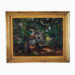 Lison Favarger, Paysage, óleo sobre cartón, años 20, enmarcado