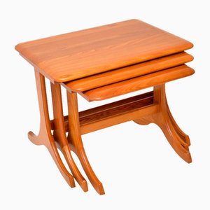 Tables Gigognes Vintage en Orme, 1970s, Set de 3