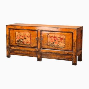 Orange Lacquer Sideboard with Flowers, 1920s