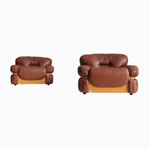 Vintage Italian Armchairs in Cognac Faux Leather, Set of 2