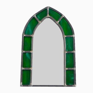 Small Wall Mirror in Green Opalin Glass Window Border