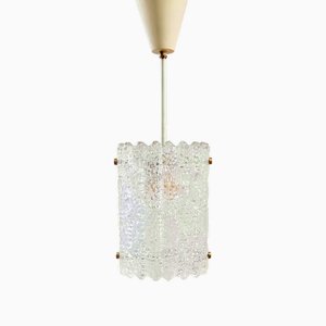 Lampada da soffitto Mid-Century in ottone e vetro attribuita a Carl Fagerlund per Lyfa & Orrefors, Scandinavia, anni '60