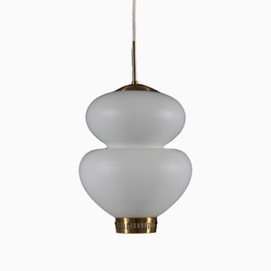 Peanut Pendant in Mouth-Blown White Opaline Glass by Bent Karlby for Lyfa, 1950s