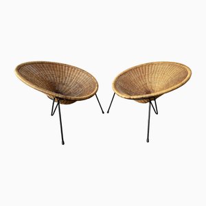 Roberto Mango zugeschriebene italienische Rattan Bucket Chairs, 1950er, 2er Set