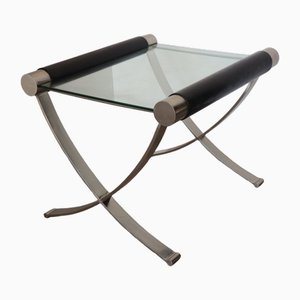 Tavolino da caffè minimalista in acciaio e vetro, anni '70