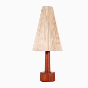Danish Modernist Table Lamp in Teak with Cone-Shaped Yarn Shade, 1970s