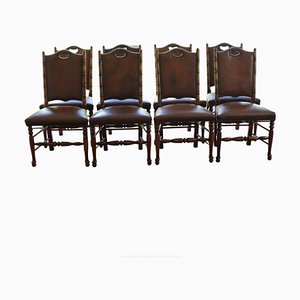 Vintage Bamboo-Effect Dining Chairs in Leather by Theodore Alexander, Set of 8