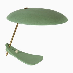 Lámpara de mesa UFO italiana con pie flotante lacado en verde polvoriento al estilo de Stilnovo, años 50