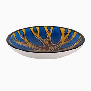 Large Søholm Ceramic Low Bowl with Graphic Pattern in Bright Colors, 1960s