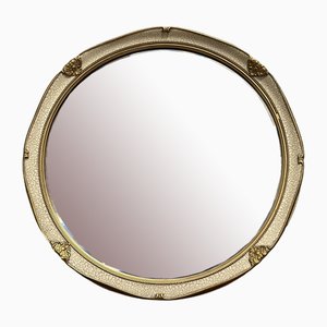 Hand-Painted White Round Wall Mirror with Gilt Detail