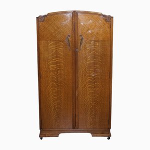 Vintage Art Deco Oak Two Door Wardrobe, 1970s
