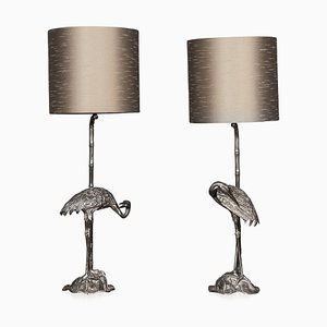 20th Century Spanish Silver Plated Crane Design Lamps. Valenti, 1960s, Set of 2