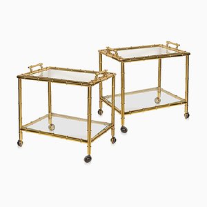 20th Century French Bamboo Effect Brass & Glass Drinks Trolley, 1970s, Set of 2