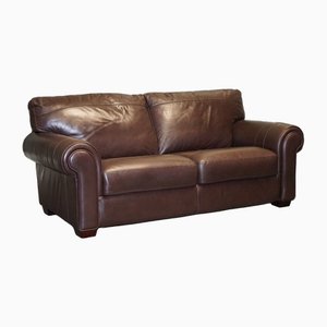 Sofá de tres o cuatro plazas de cuero marrón, años 80