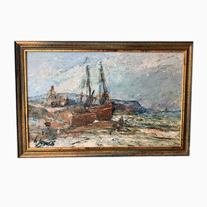 Henri Jonas, Barco de pesca bretón, década de 2000, óleo sobre tabla, enmarcado